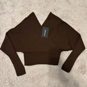 Pretty Little Thing Women’s Brown Ribbed‎ Off The Sweater XS